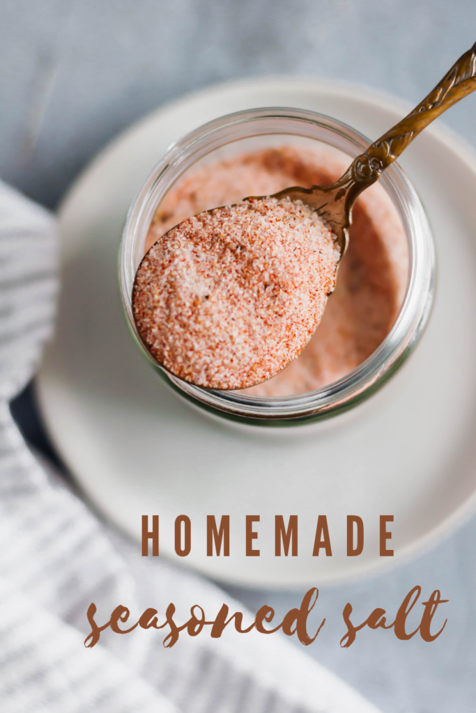 Skip the store-bought stuff and make your own Homemade Seasoned Salt. Mix it up in minutes with ingredients already in your cabinet.