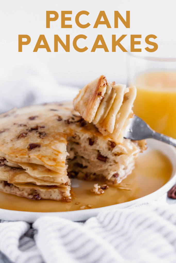 These Pecan Pancakes are the perfect combination of fluffy and crunchy. Rich, buttery toasted pecans tossed in my favorite pancake batter makes the most delicious Saturday morning breakfast.