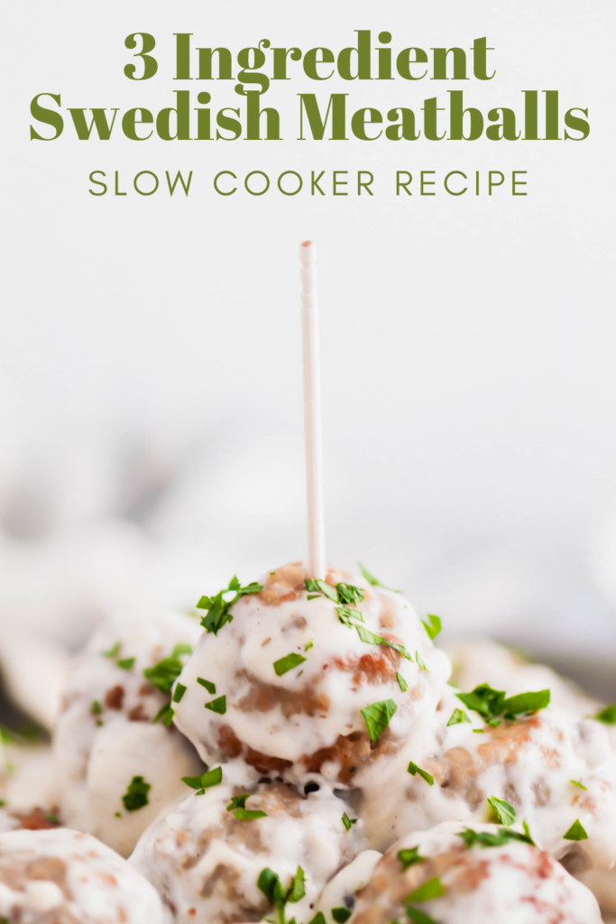 Only 3 ingredients and a few hours in the slow cooker are needed to make these super simple and delicious 3 Ingredient Swedish Meatballs. Great for party or holiday appetizers. A yummy dinner option served over pasta or rice.