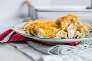 This Chicken Tetrazzini is the ultimate in comfort food. A deliciously creamy sauce tossed with pasta and chicken and topped with cheese.