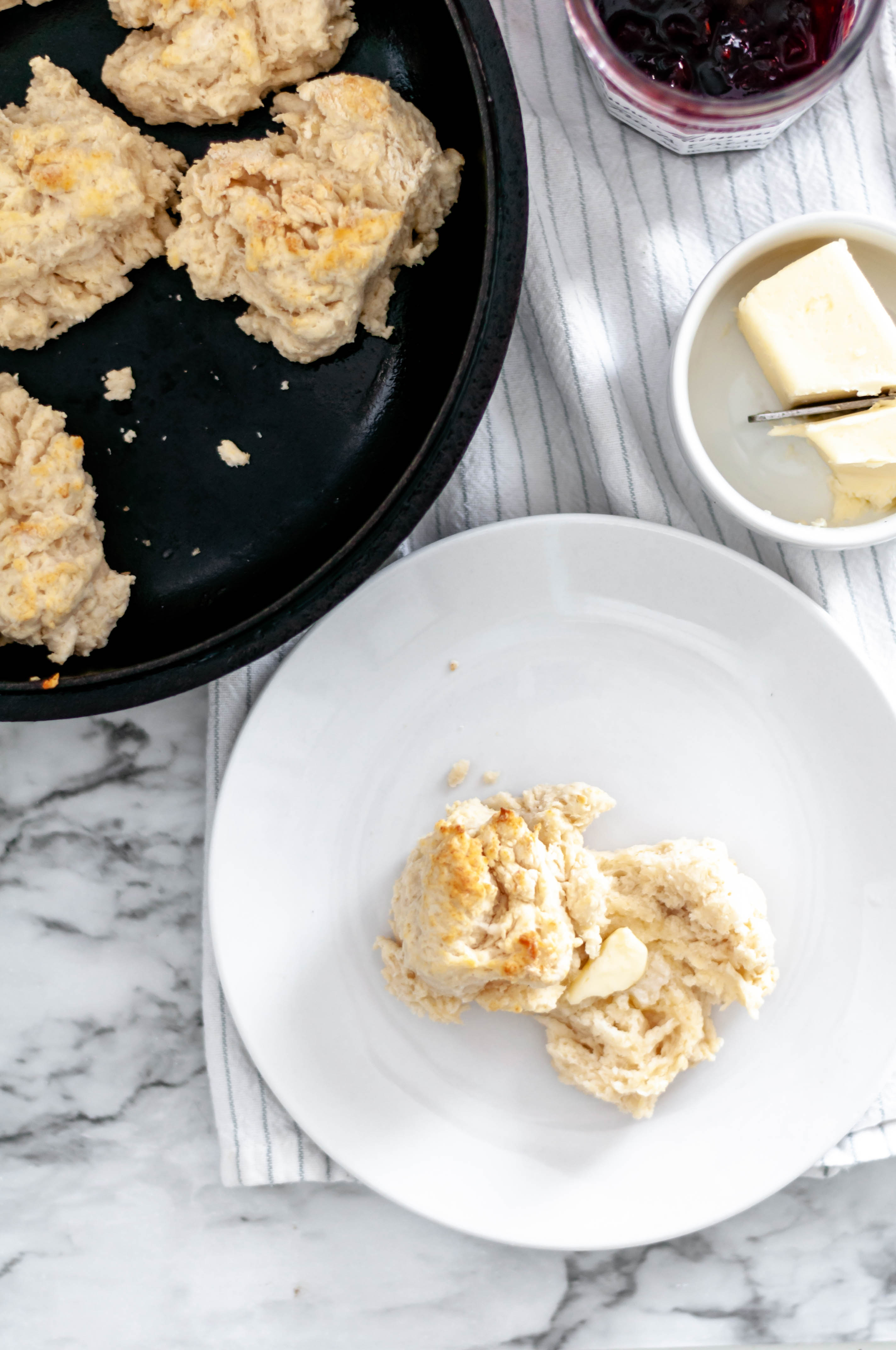 Skillet Drop Biscuits are so simple to make and can be made and baked in less than 30 minutes making them perfect for weeknight meals.