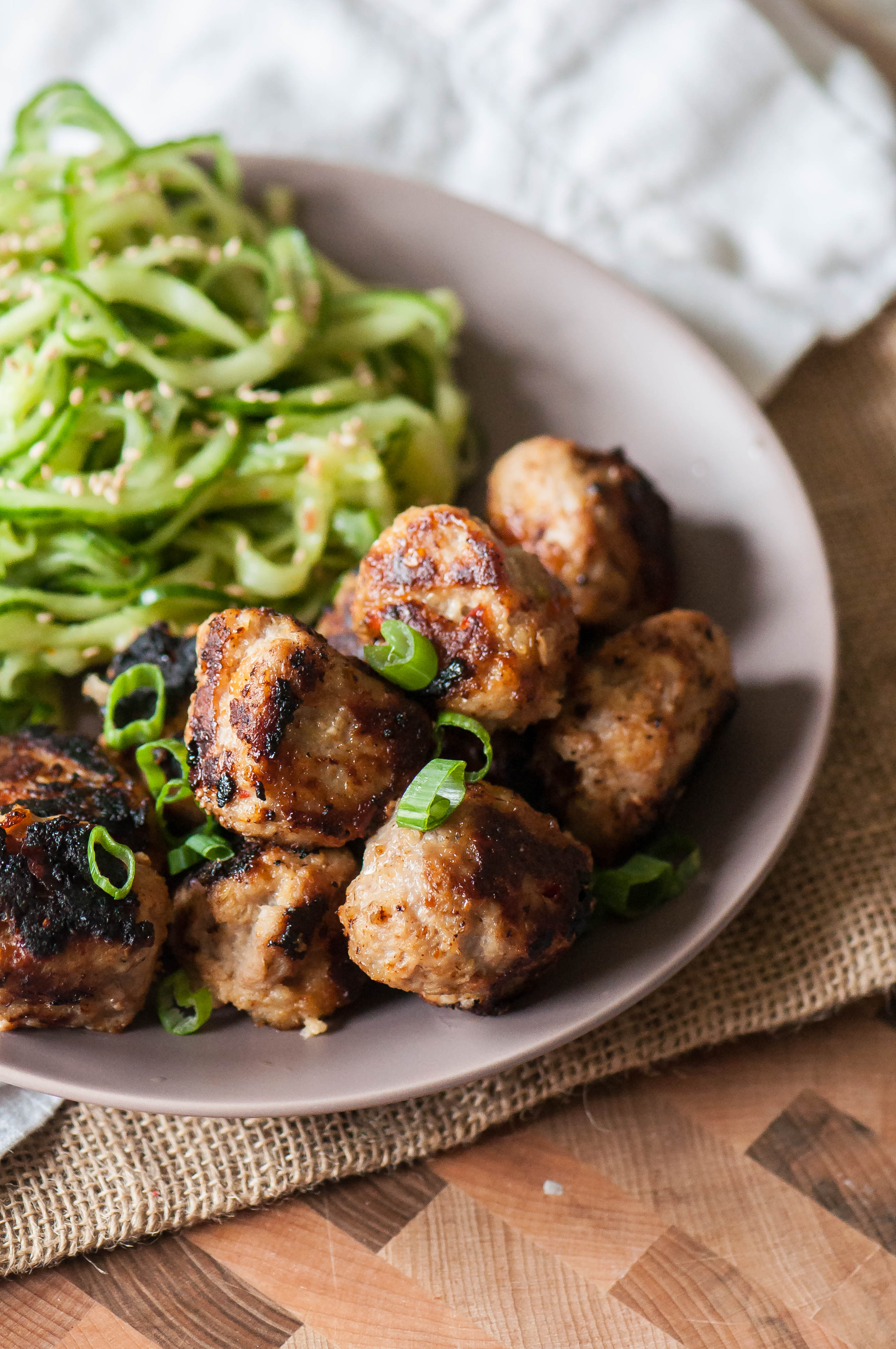 Thai Turkey Meatballs with Spiralized Cucumber Salad