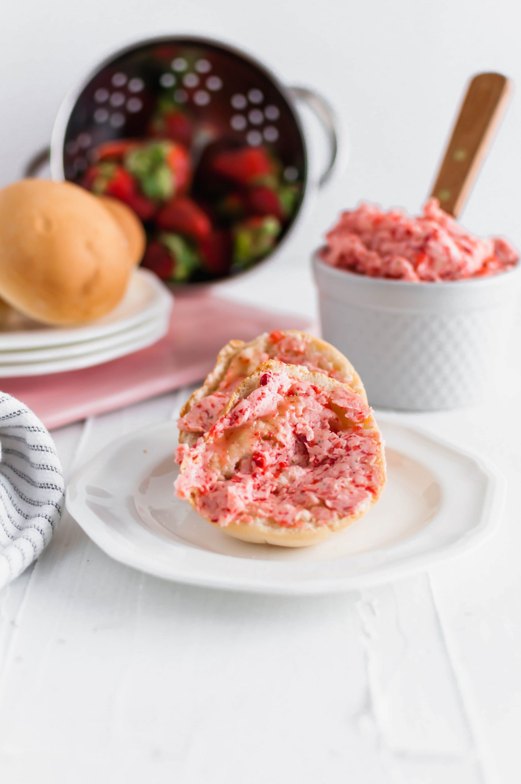 Whip up this sweet and simple strawberry butter for your homemade rolls, biscuits, toast and more. All you need is 3 simple ingredients and a few minutes.