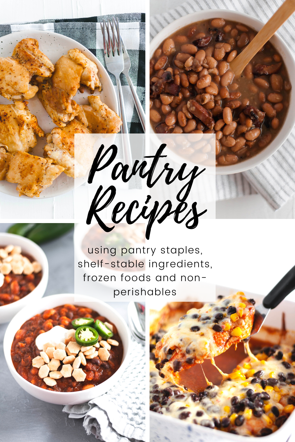 Times are weird right now. With social distancing and quarentine at the forefront of our minds I've compiled a list of simple pantry recipes using staple ingredients. Keep reading for recipes that feature dry goods, non perishables and frozen foods that are commonly in your home. Any possible substitutions will be included as well.