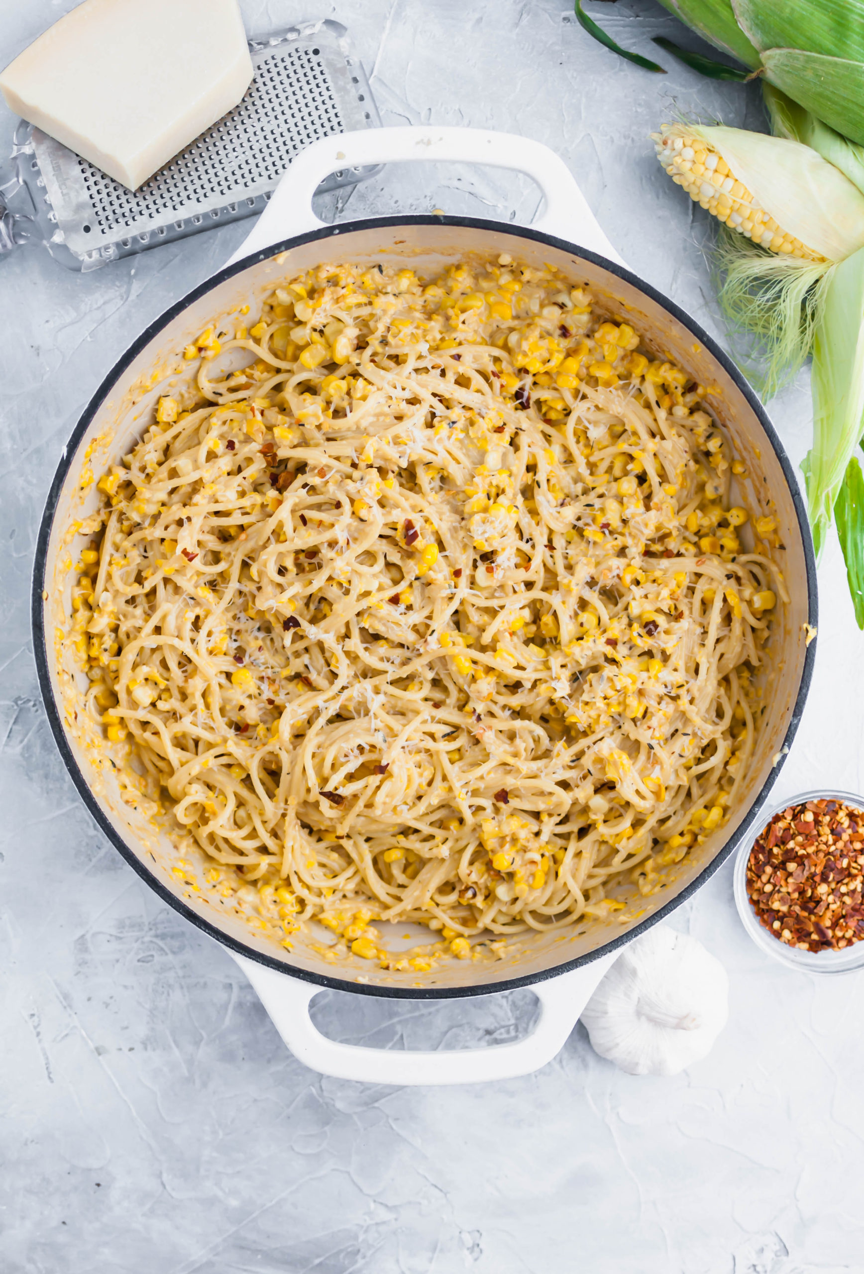 Put all the delicious in season sweet corn to use in this Sweet Corn Pasta. This fun play on alfredo sauce is sure to please the whole family.