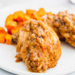 Hard Apple Cider Braised Chicken Thighs are a new fall favorite around here. Simmered in hard apple cider, chicken stock, onion and fennel seeds, this chicken is bursting with all the warm, hearty flavors of fall.