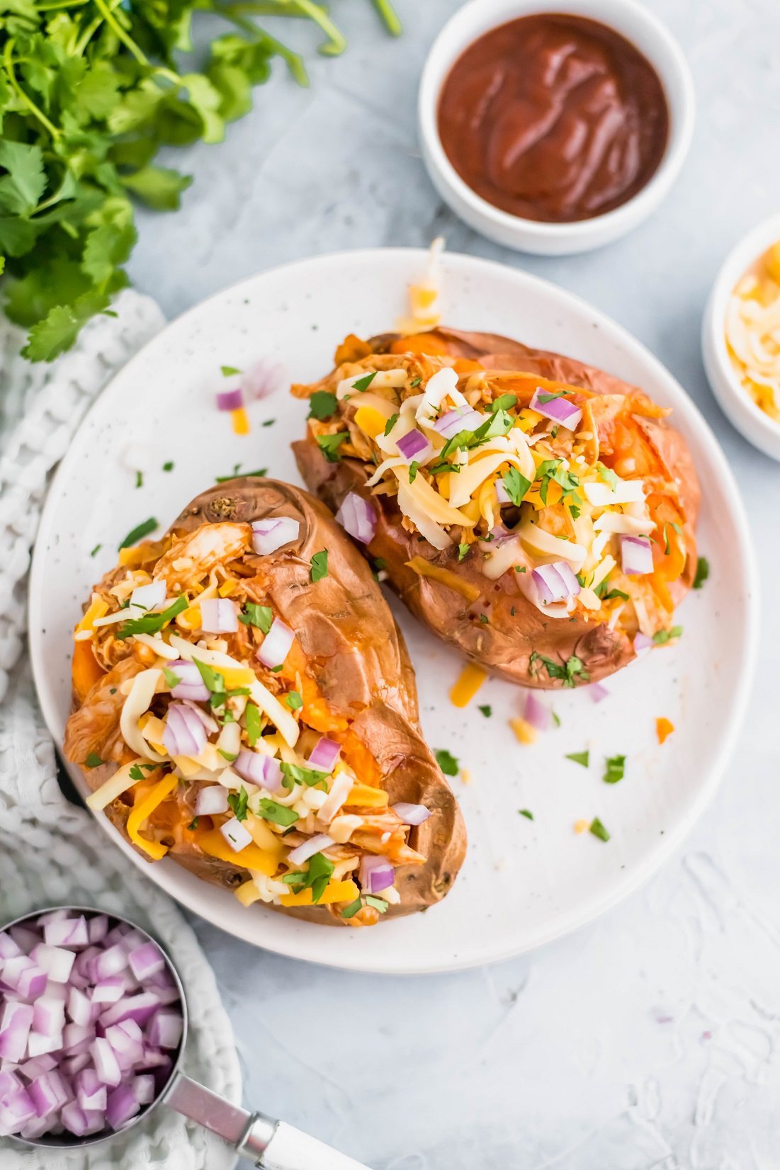 Eating healthy doesn't have to be boring. Especially with these BBQ Chicken Stuffed Sweet Potatoes around. Simple to prep and so yummy.