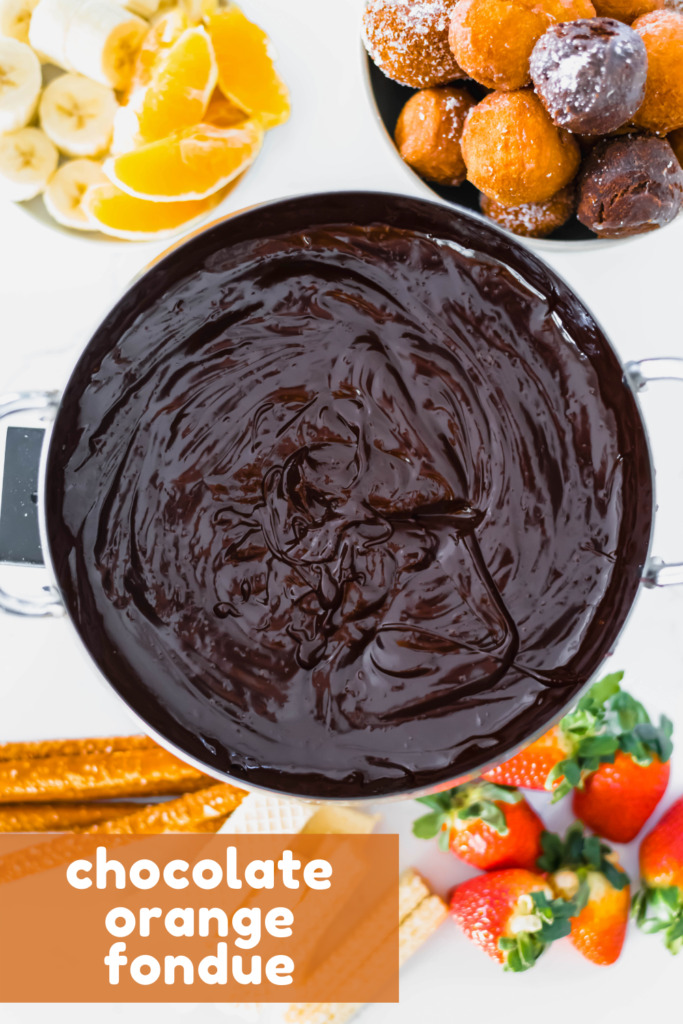 Serve Chocolate Orange Fondue, a fun twist on the classic chocolate fondue, for Valentine's Day dessert. Prepared in minutes with the perfect chocolate orange flavor combo.