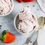 Strawberry Chocolate Chip Ice Cream is sweet, creamy perfection. A delicious, pretty pink dessert for Valentine's day. A tasty treat for all summer long too.