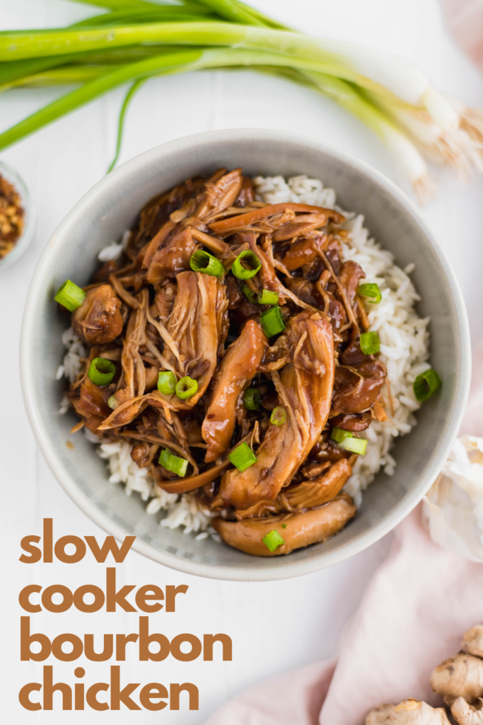 Slow Cooker Bourbon Chicken is just what your busy weeknights need. Packed full of sweet, sticky, rich flavor.