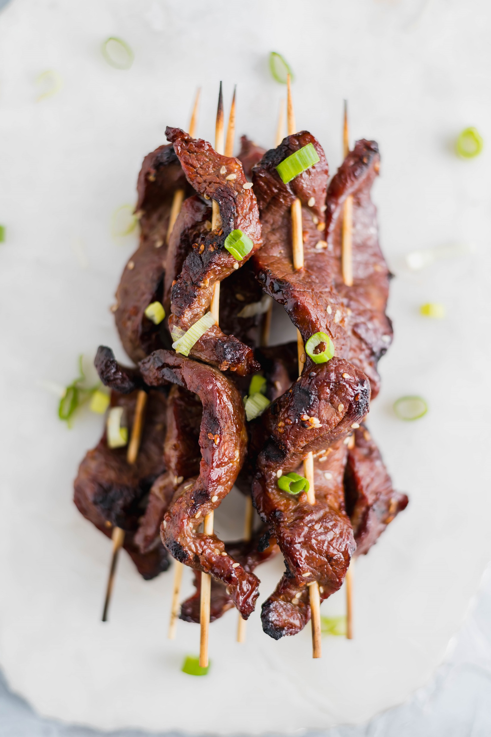 Thinly sliced flank steak in a delicious Asian marinade and threaded onto skewers make up these delicious Grilled Steak Kabobs. Sure to be a summertime favorite.