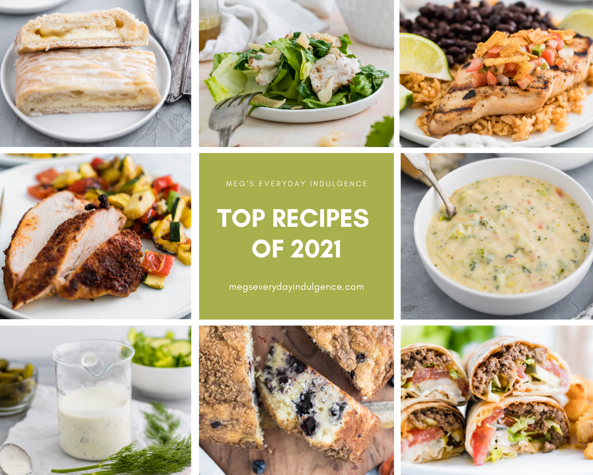 Photo collage of top 10 recipes of 2021.