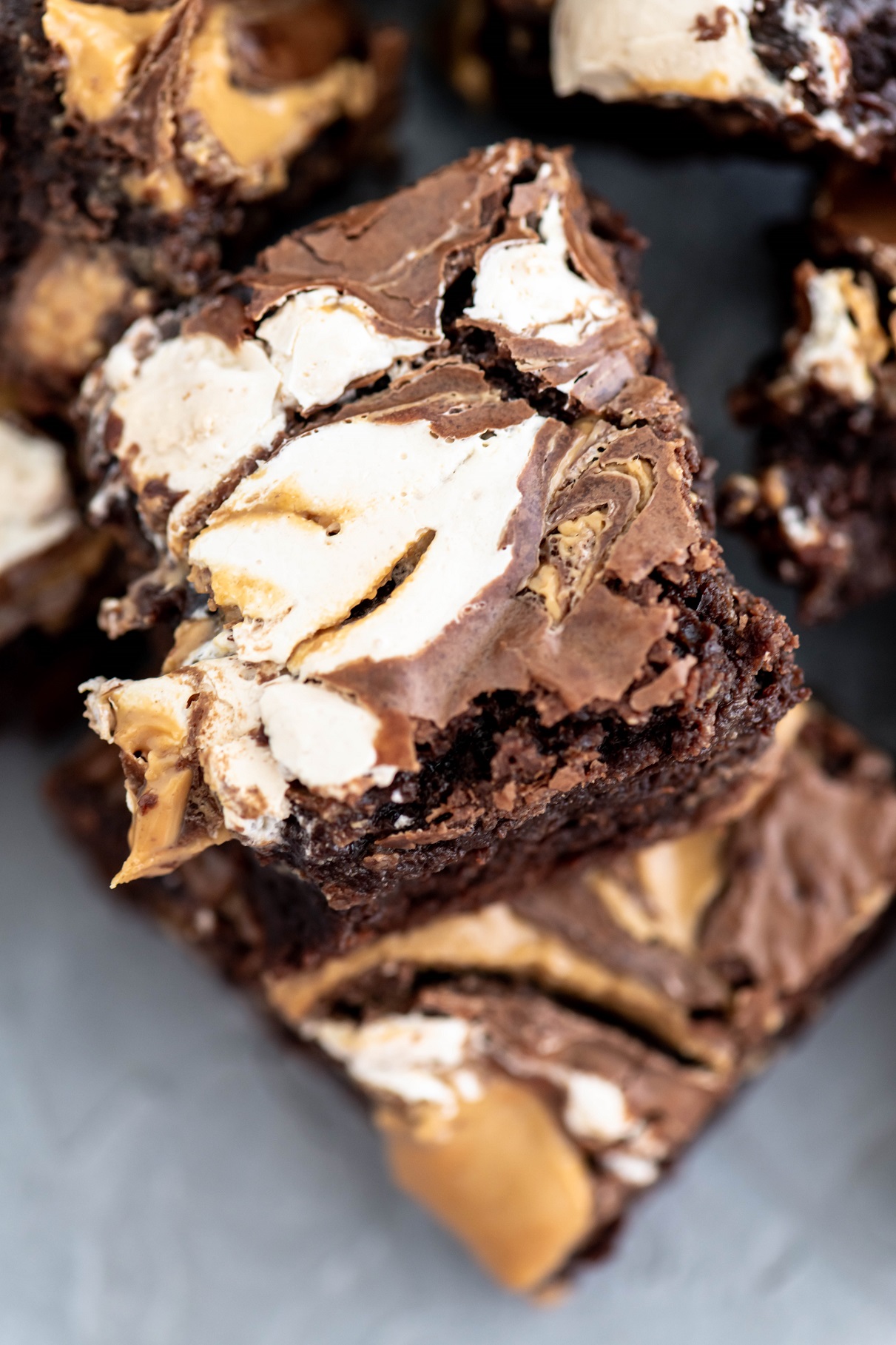 Close up of fluffernutter brownie.