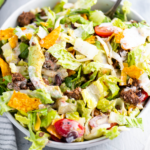 Large bowl of ground beef taco salad